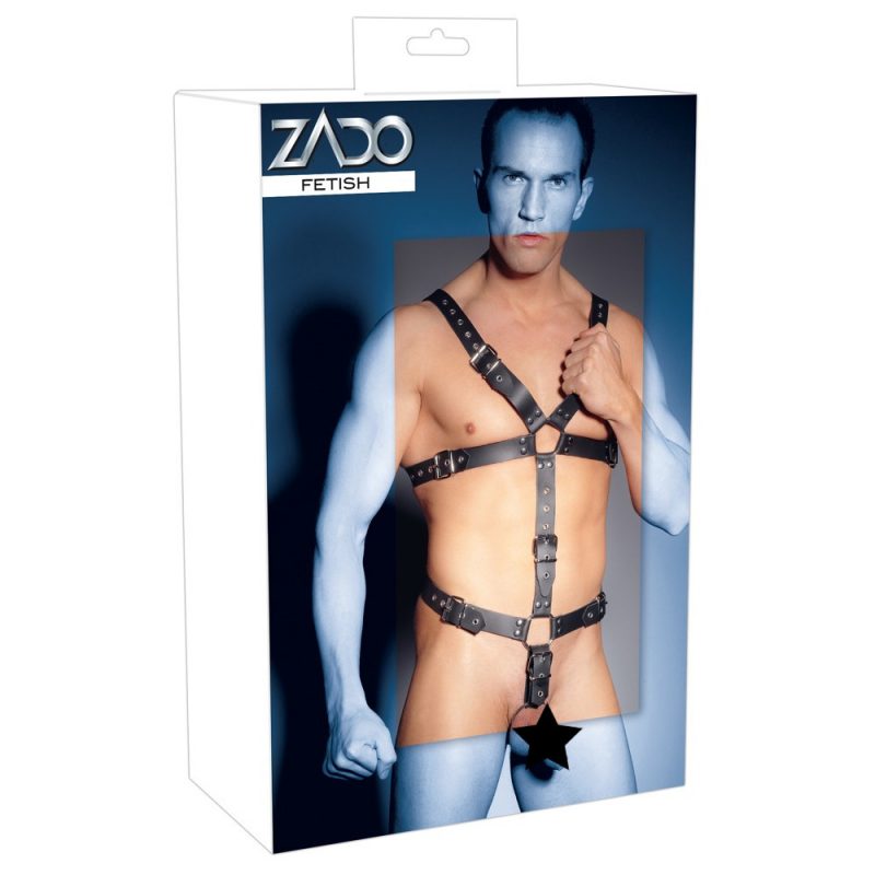 Zado Mens Leather Adjustable Harness With Cock Ring - Image 5