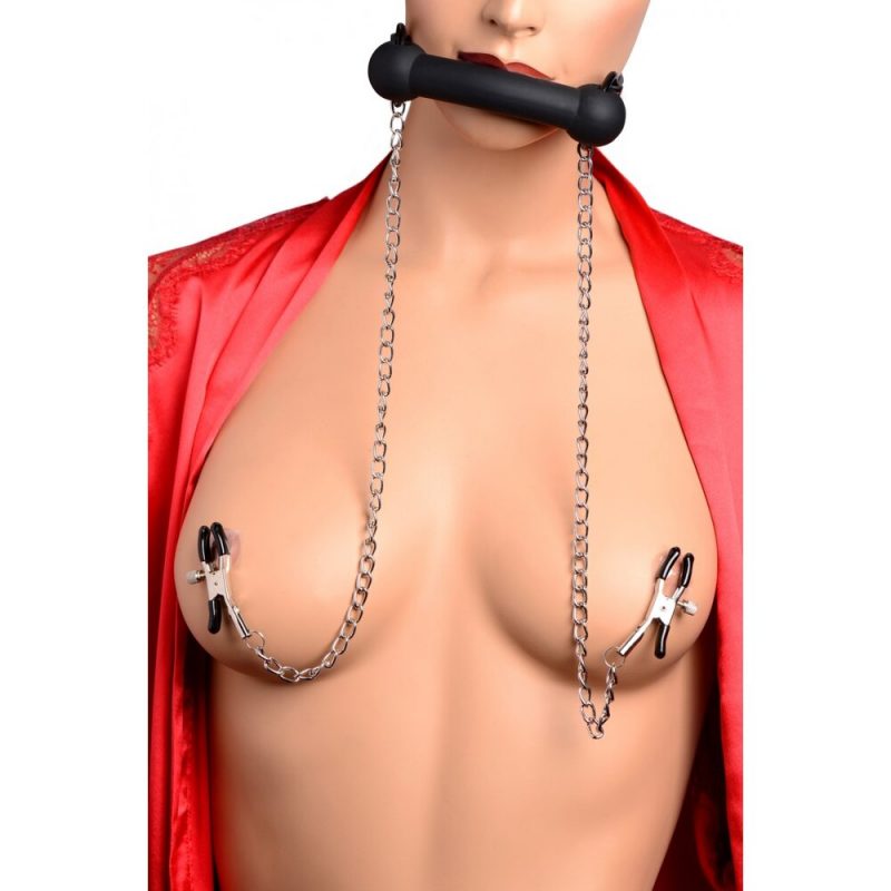 XR Silicone Bit Gag with Nipple Clamps - Image 4