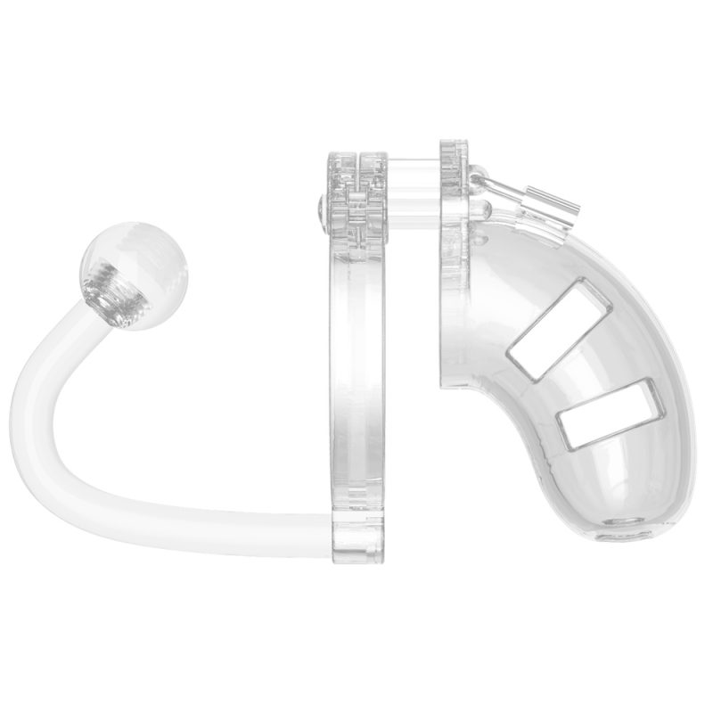 Man Cage 10  Male 3.5 Inch Clear Chastity Cage With Anal Plug - Image 3