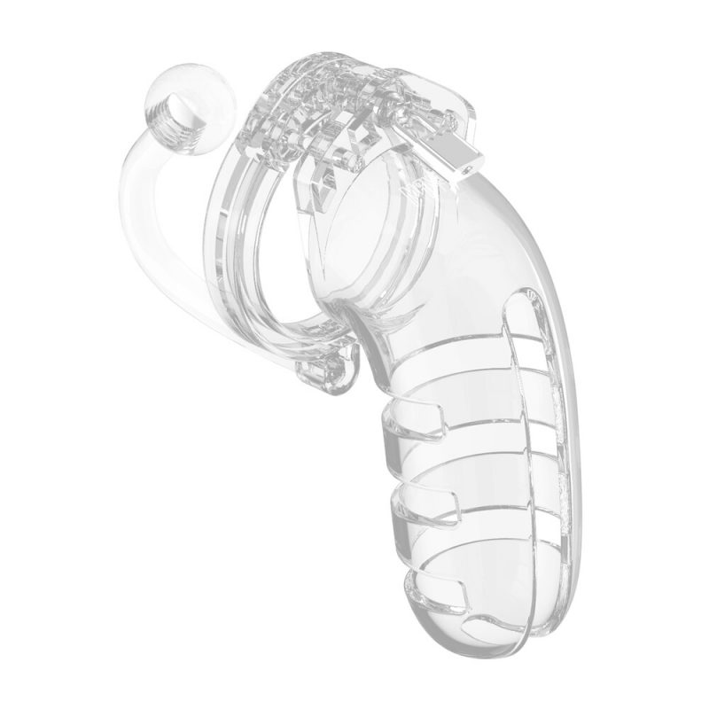 Man Cage 12  Male 5.5 Inch Clear Chastity Cage With Anal Plug - Image 2