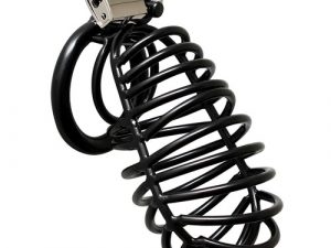 Black Metal Male Chastity Device With Padlock