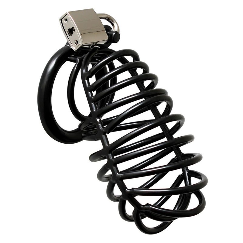 Black Metal Male Chastity Device With Padlock - Image 2