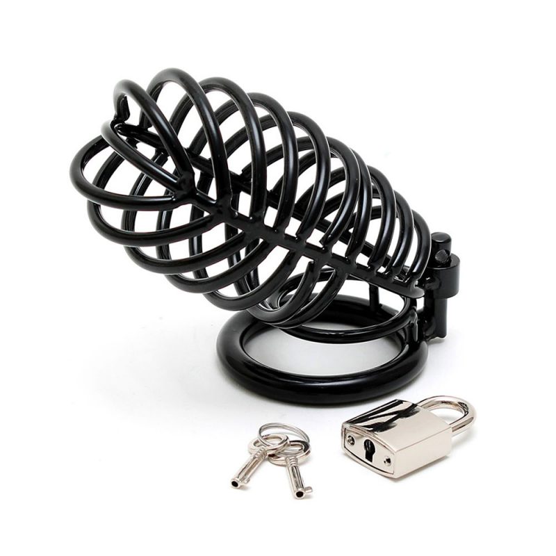 Black Metal Male Chastity Device With Padlock - Image 3