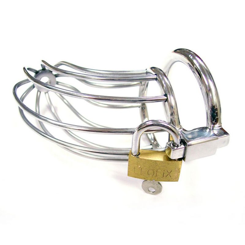 Rouge Stainless Steel Chasity Cock Cage With Padlock - Image 3