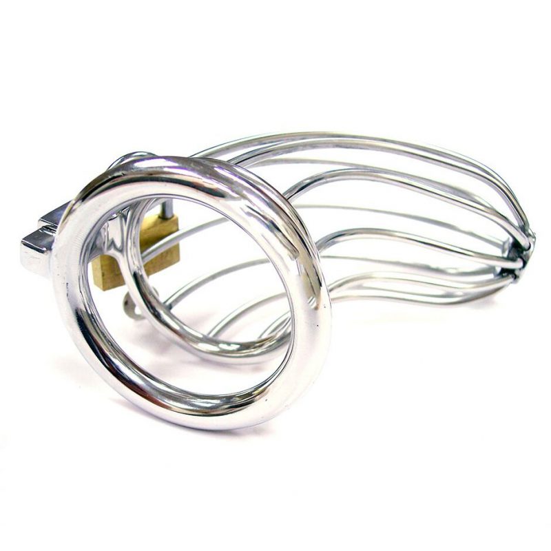 Rouge Stainless Steel Chasity Cock Cage With Padlock - Image 4