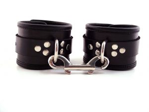 Rouge Garments Black Leather Ankle Cuffs With Piping